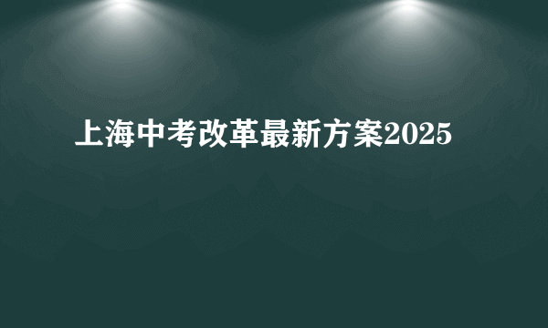 上海中考改革最新方案2025