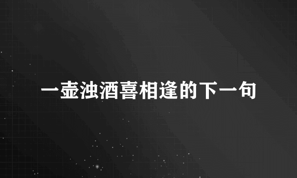 一壶浊酒喜相逢的下一句