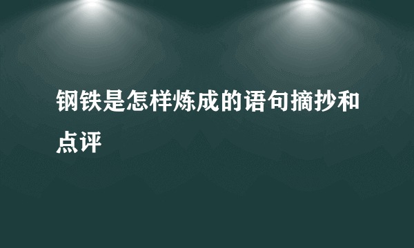钢铁是怎样炼成的语句摘抄和点评