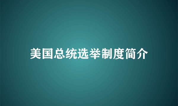 美国总统选举制度简介