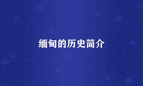 缅甸的历史简介