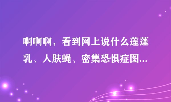 啊啊啊,看到网上说什么莲蓬乳、人肤蝇、密集恐惧症图片什么的,就手贱搜图片来看了。现在是后悔不已,一