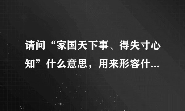 请问“家国天下事、得失寸心知”什么意思，用来形容什么？谢谢！