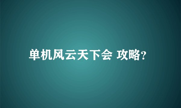 单机风云天下会 攻略？
