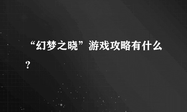 “幻梦之晓”游戏攻略有什么？