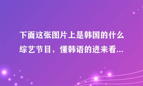 下面这张图片上是韩国的什么综艺节目，懂韩语的进来看看。上面的嘉宾是谁，求高清视频