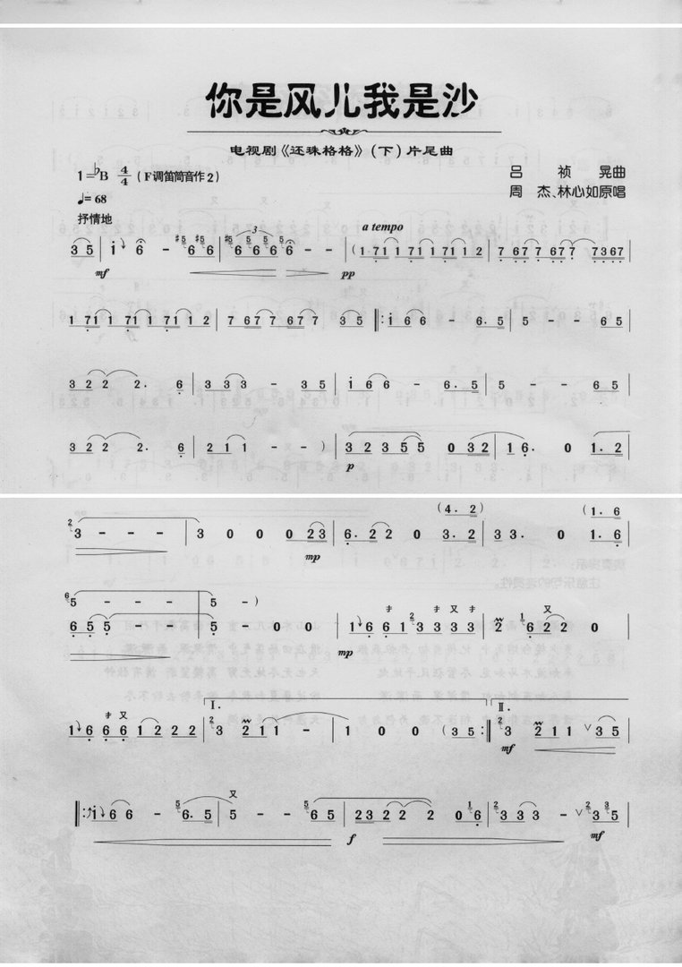 你是风儿我是沙笛子曲谱