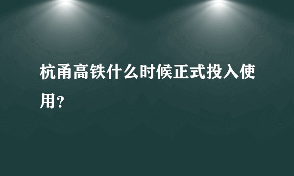 杭甬高铁什么时候正式投入使用？
