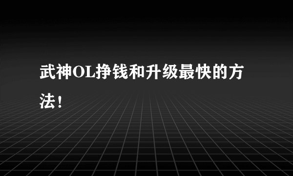 武神OL挣钱和升级最快的方法！