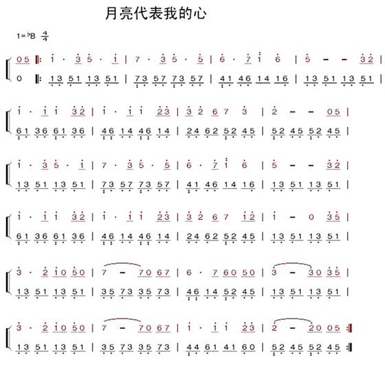急求月亮代表我的心简谱左手伴奏