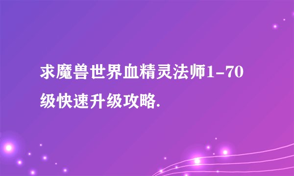 求魔兽世界血精灵法师1-70级快速升级攻略.