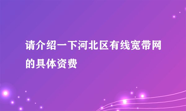 请介绍一下河北区有线宽带网的具体资费