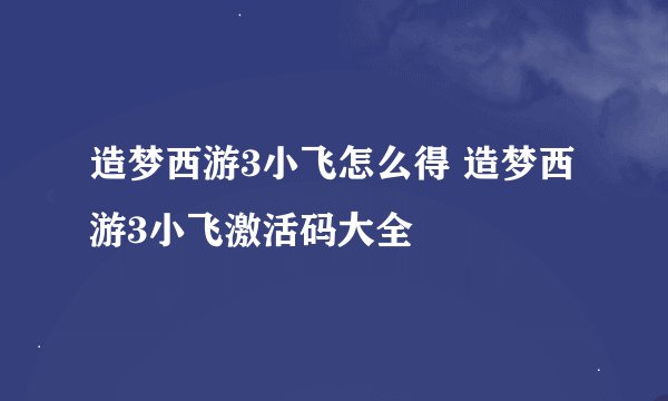 造梦西游3小飞怎么得 造梦西游3小飞激活码大全