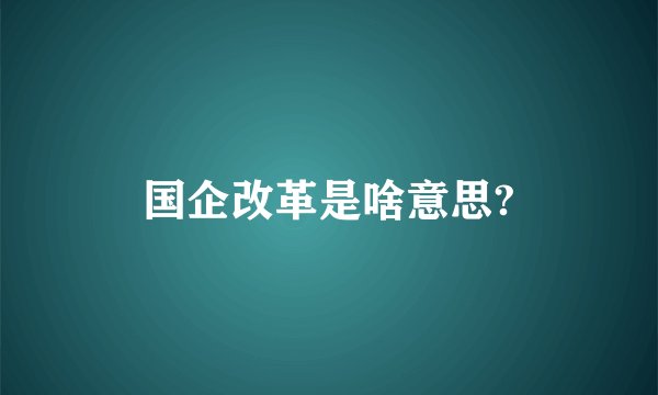 国企改革是啥意思?