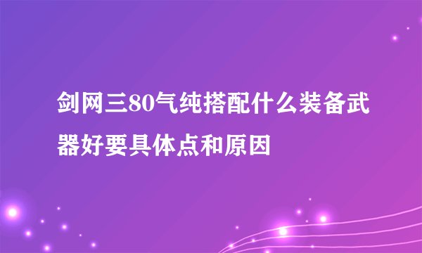 剑网三80气纯搭配什么装备武器好要具体点和原因