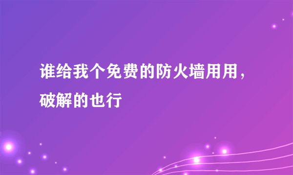 谁给我个免费的防火墙用用，破解的也行