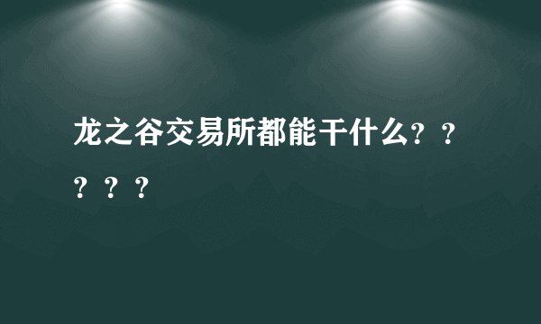 龙之谷交易所都能干什么？？？？？