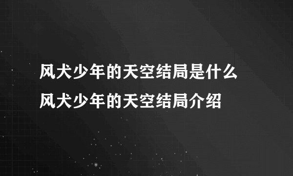 风犬少年的天空结局是什么 风犬少年的天空结局介绍