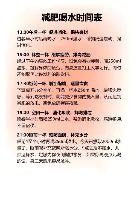 超实用的减肥喝水时间表