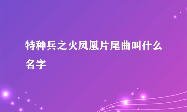 特种兵之火凤凰片尾曲叫什么名字