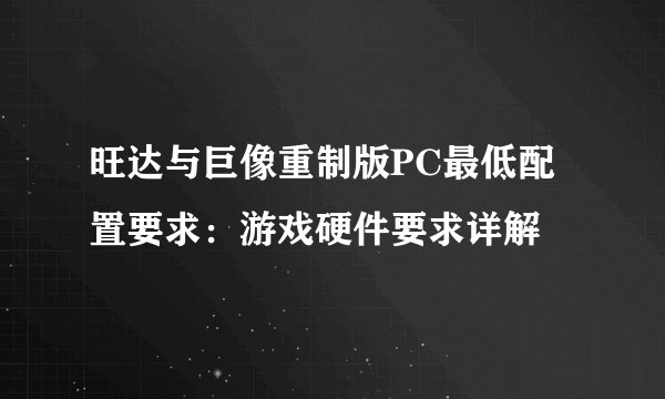 旺达与巨像重制版PC最低配置要求：游戏硬件要求详解