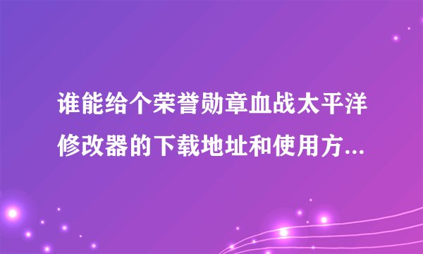 谁能给个荣誉勋章血战太平洋修改器的下载地址和使用方法。谢了