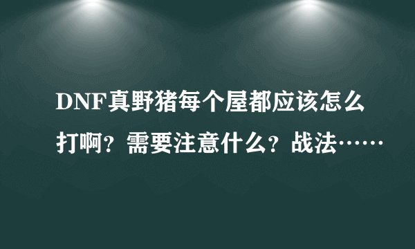 DNF真野猪每个屋都应该怎么打啊？需要注意什么？战法……