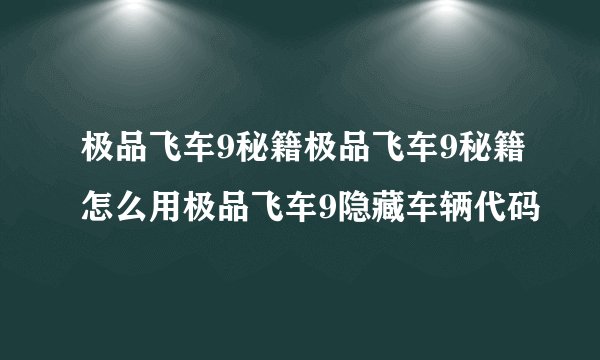 极品飞车9秘籍极品飞车9秘籍怎么用极品飞车9隐藏车辆代码