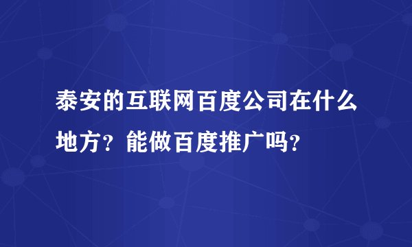 泰安的互联网百度公司在什么地方？能做百度推广吗？