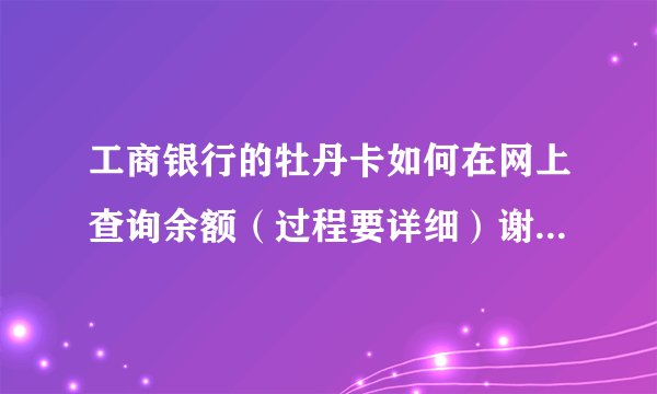 工商银行的牡丹卡如何在网上查询余额（过程要详细）谢谢！！！