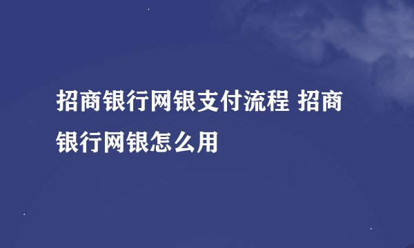 招商银行网银支付流程 招商银行网银怎么用