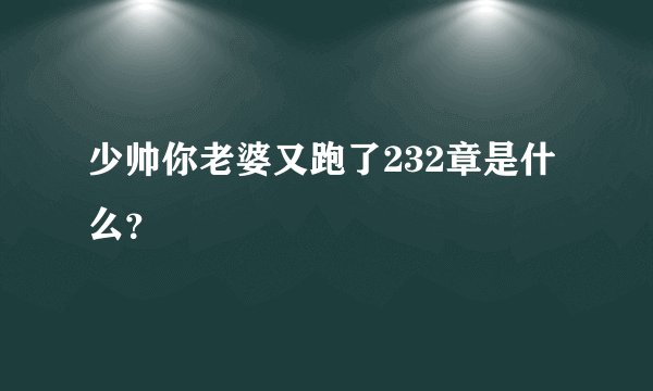 少帅你老婆又跑了232章是什么？