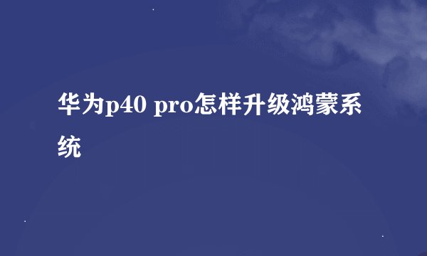 华为p40 pro怎样升级鸿蒙系统
