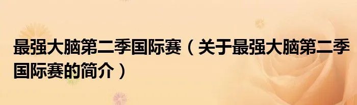 最强大脑第二季国际赛（关于最强大脑第二季国际赛的简介）