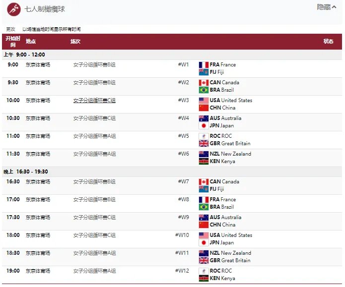 2021东京奥运会7月29日比赛详细赛程