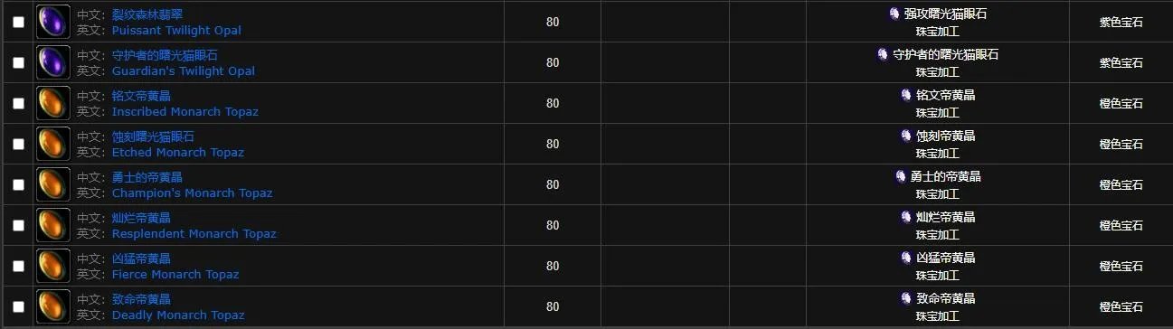 魔兽世界wlk珠宝图纸大全