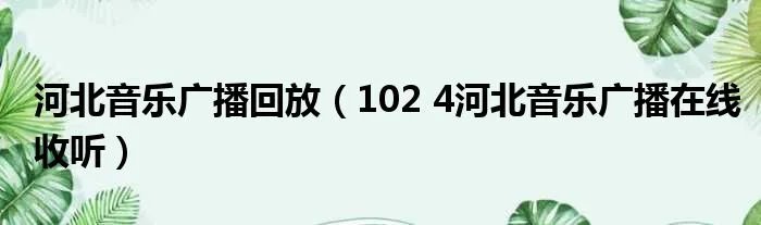 河北音乐广播回放（102 4河北音乐广播在线收听）