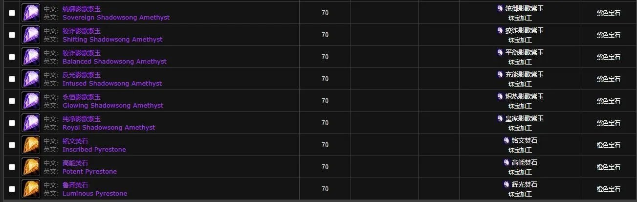魔兽世界wlk珠宝图纸大全