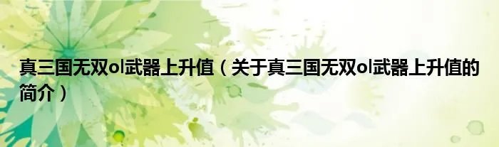 真三国无双ol武器上升值（关于真三国无双ol武器上升值的简介）