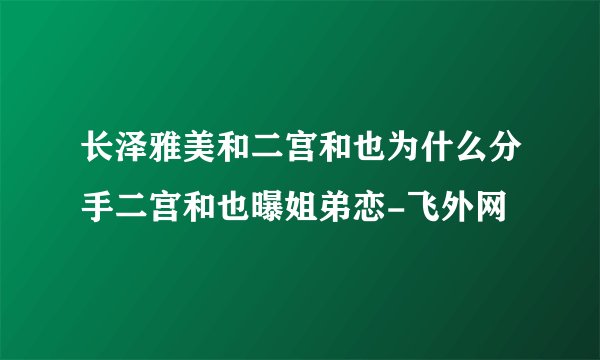 长泽雅美和二宫和也为什么分手二宫和也曝姐弟恋-飞外网