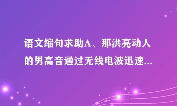 语文缩句求助A、那洪亮动人的男高音通过无线电波迅速传向四面八方. 缩句：高音通过电波. B、冬眠是动物在漫长的严冬,在晦