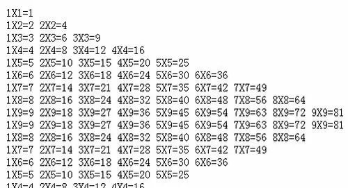 九九乘法表学习
