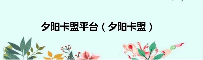 夕阳卡盟平台（夕阳卡盟）