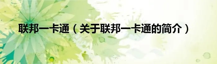 联邦一卡通（关于联邦一卡通的简介）
