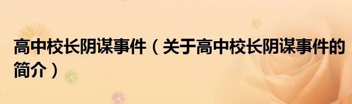 高中校长阴谋事件（关于高中校长阴谋事件的简介）