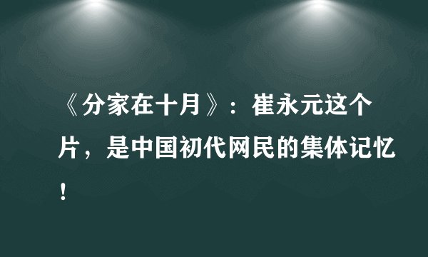 《分家在十月》：崔永元这个片，是中国初代网民的集体记忆！