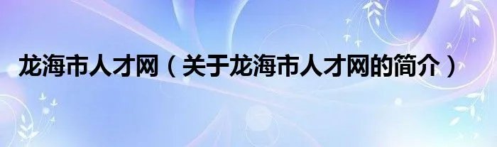 龙海市人才网（关于龙海市人才网的简介）