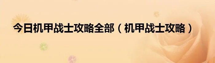 今日机甲战士攻略全部（机甲战士攻略）