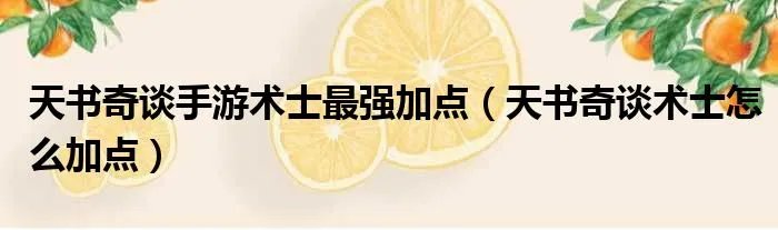 天书奇谈手游术士最强加点（天书奇谈术士怎么加点）