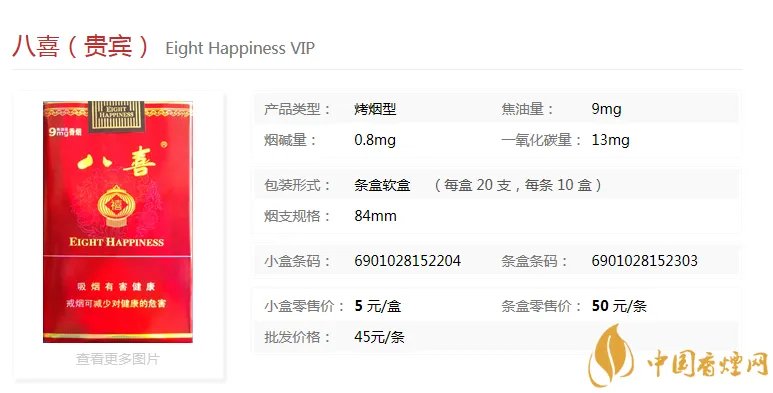 八喜价格表大全 八喜香烟价格表图一览